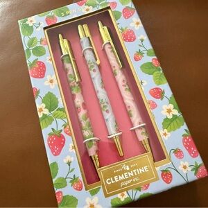 NEW CLEMENTINE "Strawberry Set Of 3 Pens Black Ink Stocking Stuffer/ Office Gift